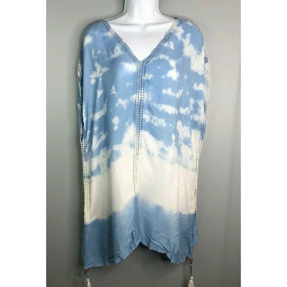 Raviya Tie-Dye Tunic Swimsuit Cover-Up Blue White‎ Women's Size Medium NEW